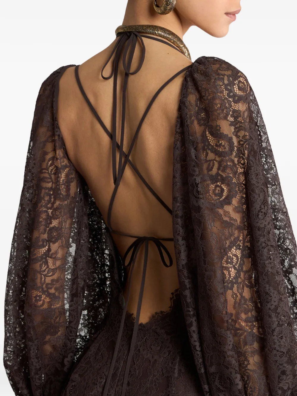 ETRO Maxi-jurk met paisley-print en kant Bruin
