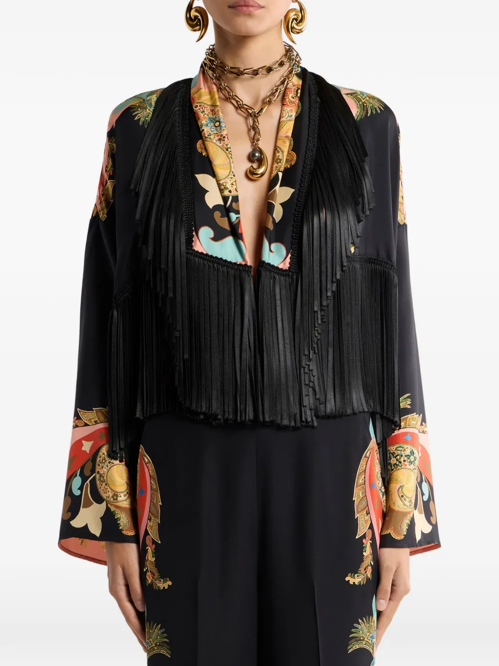  Etro Fringing Silk Jacket - Black 