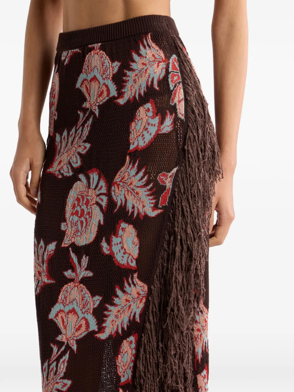 ETRO Maxi-rok van katoenblend met jacquard franje en bloemen-patroon Bruin