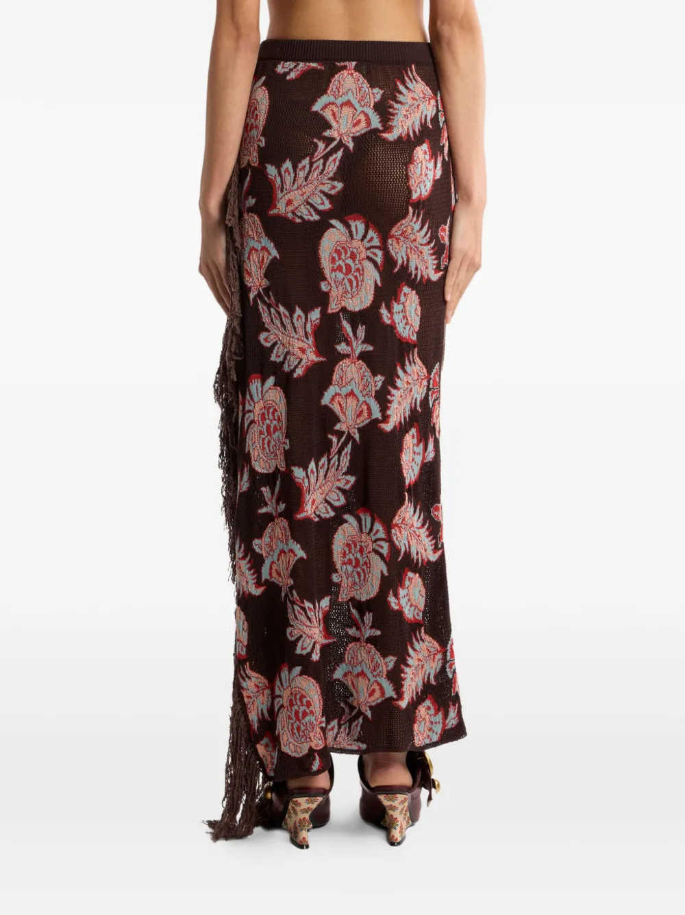 ETRO Maxi-rok van katoenblend met jacquard franje en bloemen-patroon Bruin