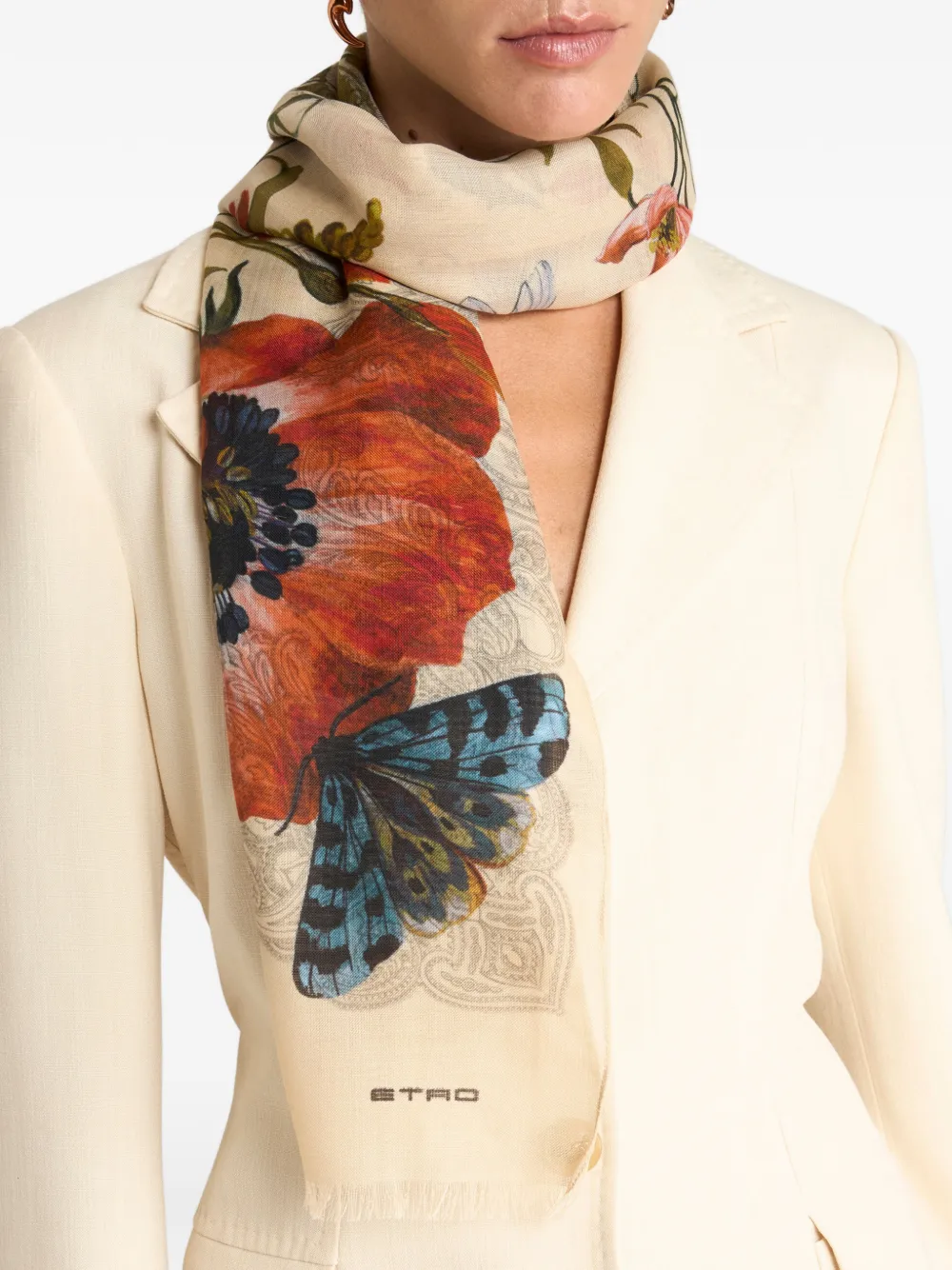 ETRO Zijden sjaal met bloemen-patroon Beige