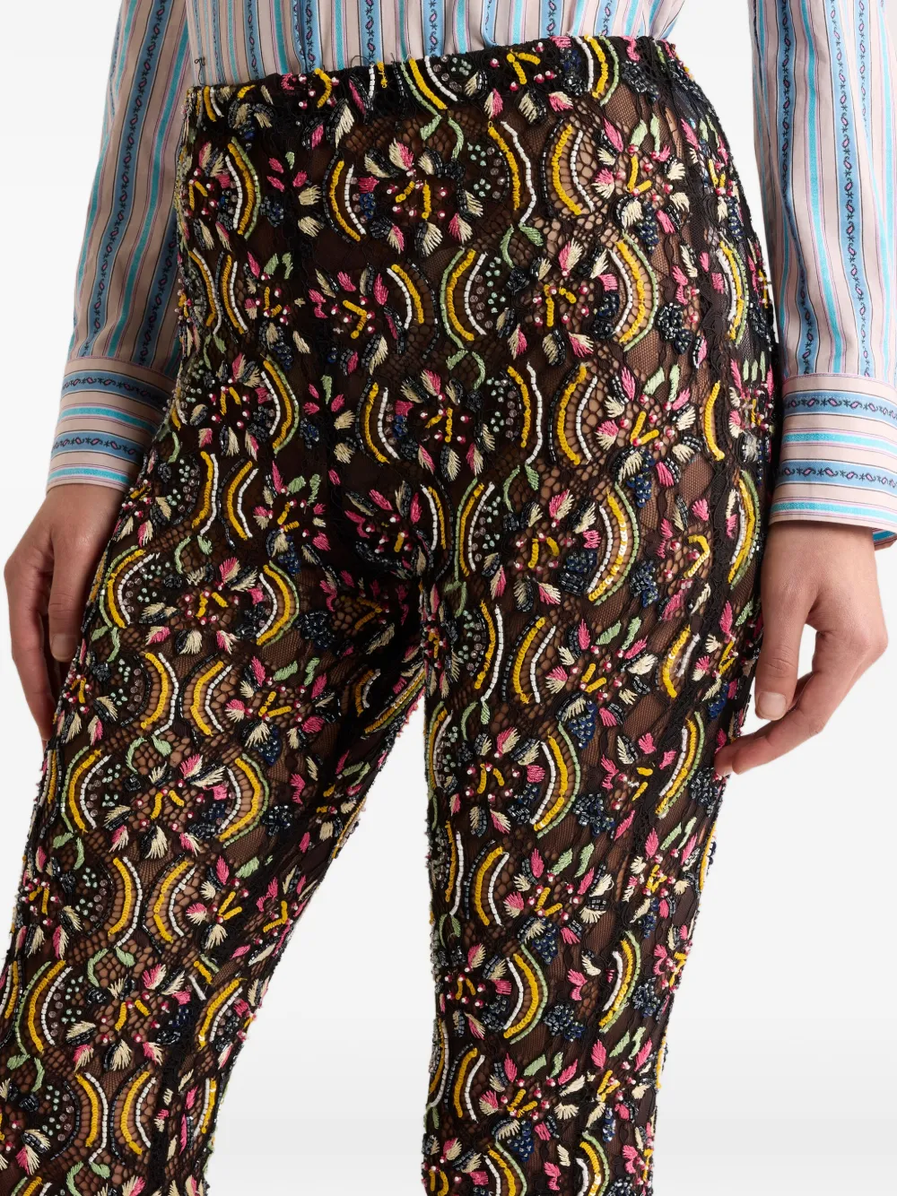 ETRO Straight broek met pailletten en borduurwerk Zwart