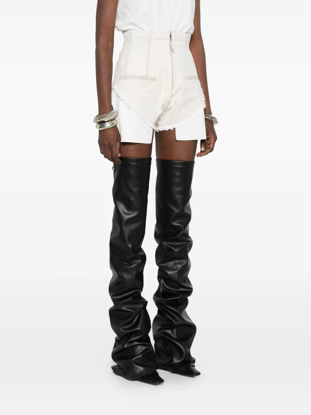 Rick Owens DRKSHDW Dirt Cutoffs shorts met ritssluiting en franje Beige