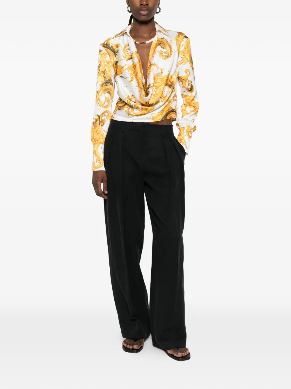  Versace Jeans Couture Long-sleeve Baroque-print Blouse - White 