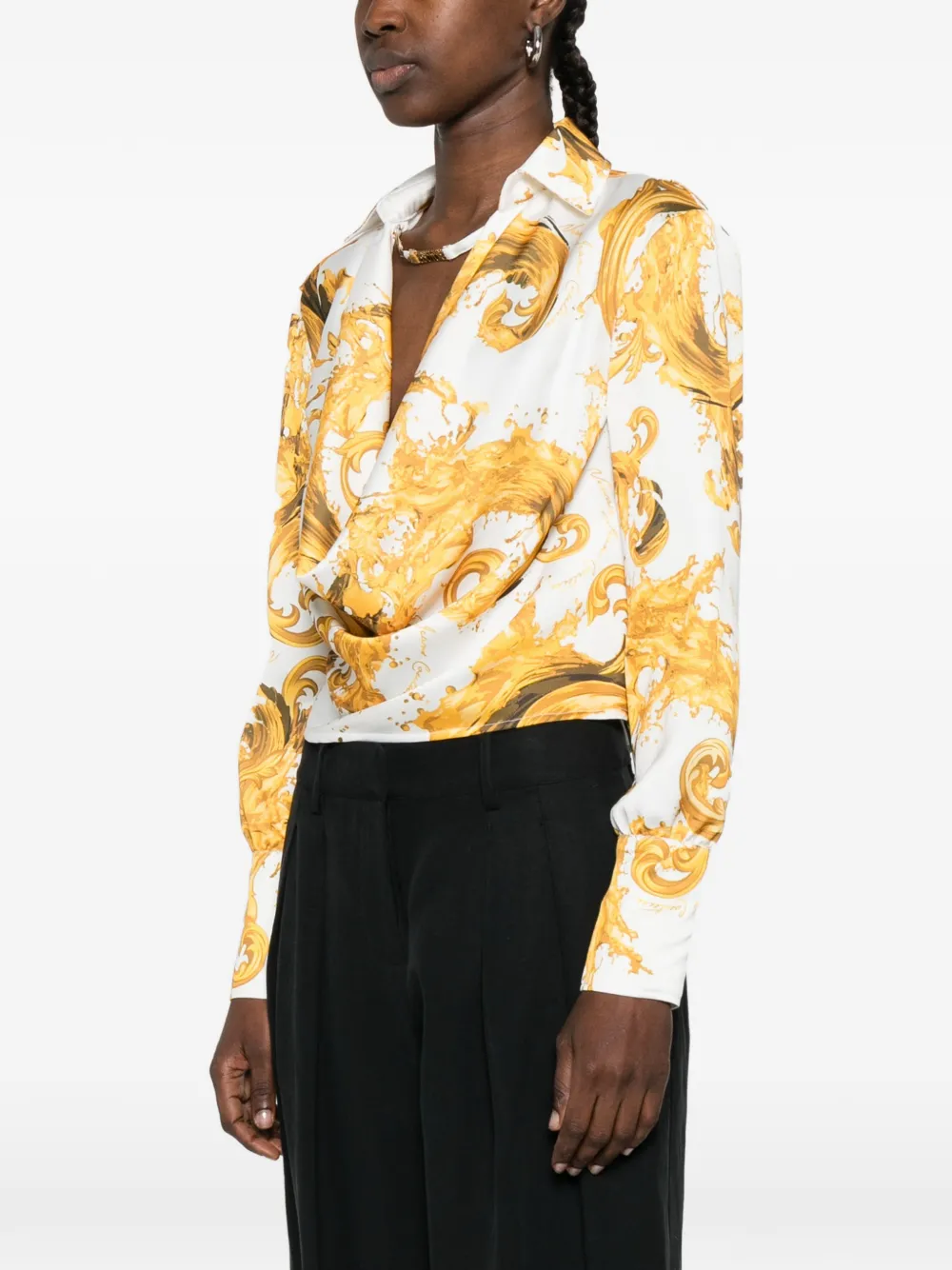  Versace Jeans Couture Long-sleeve Baroque-print Blouse - White 