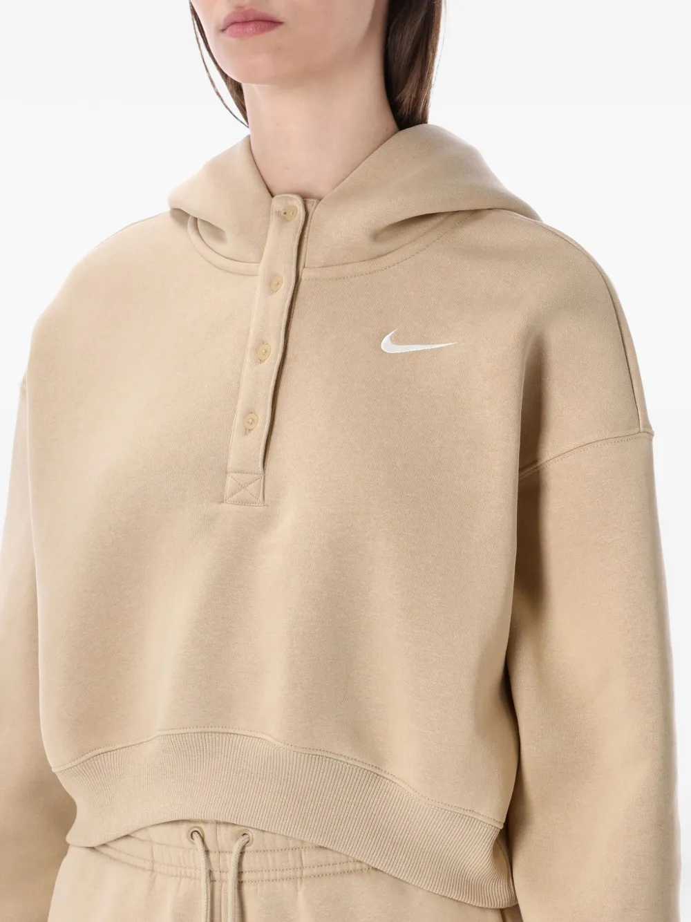 Nike Hoodie met halve knoop Beige