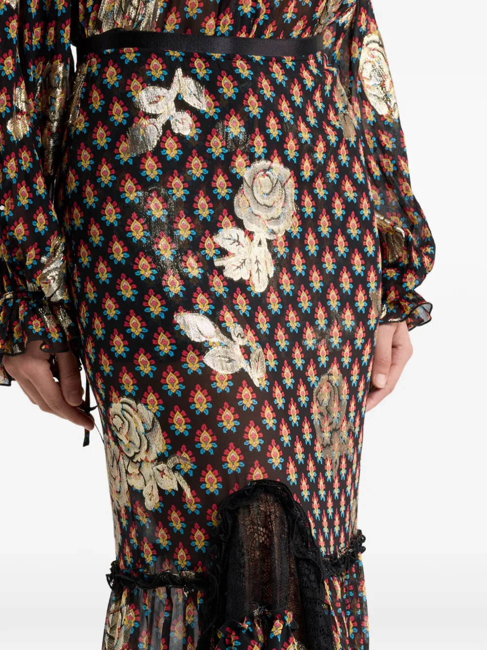 ETRO Maxi-rok van zijde met kant en strik-patroon Zwart