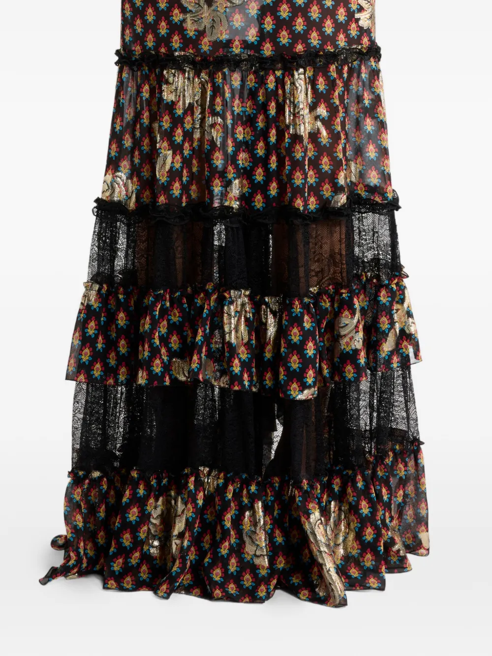 ETRO Maxi-rok van zijde met kant en strik-patroon Zwart