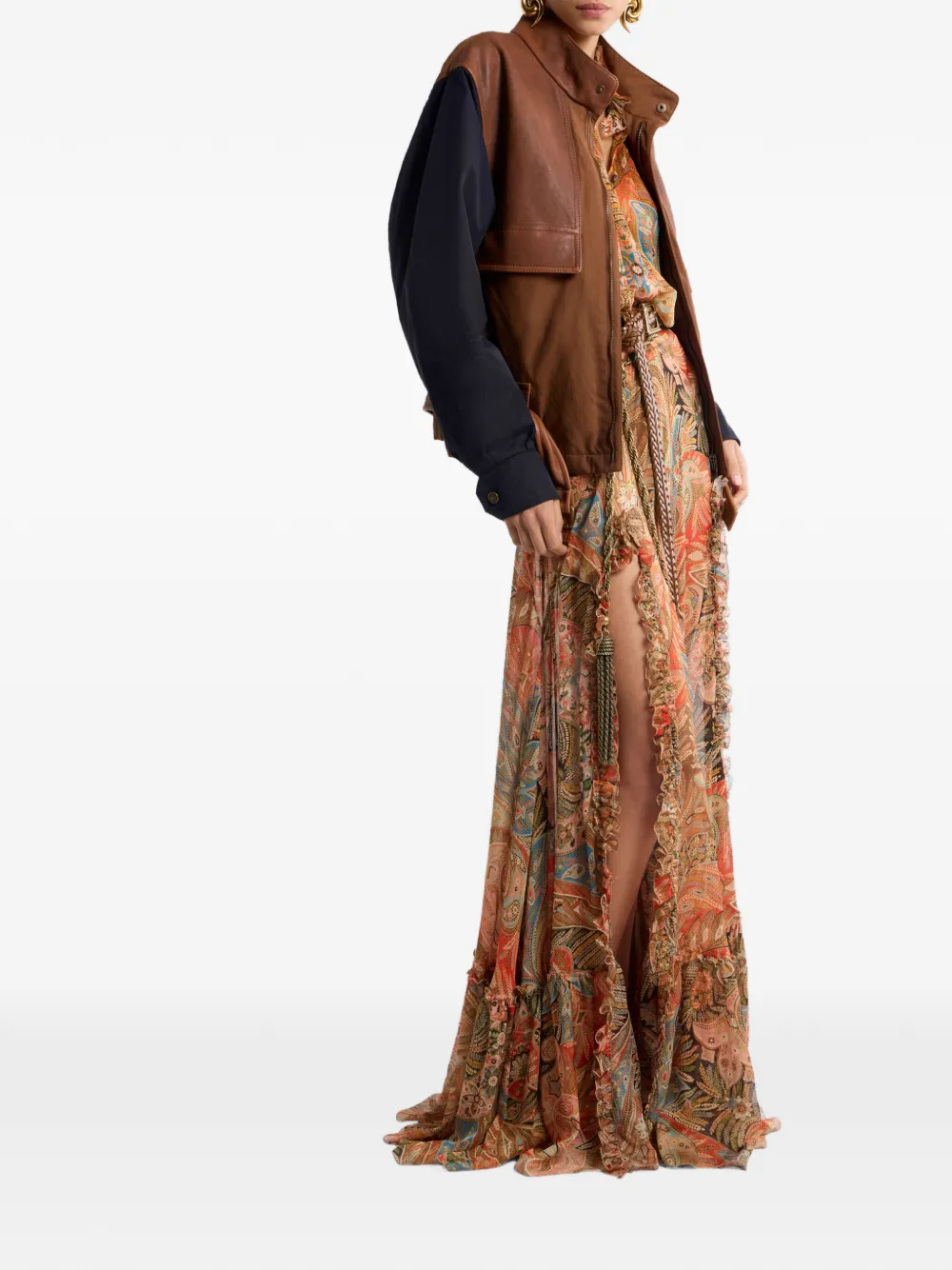  Etro Contrasting Sleeves Padded Bomber Jacket - Brown 