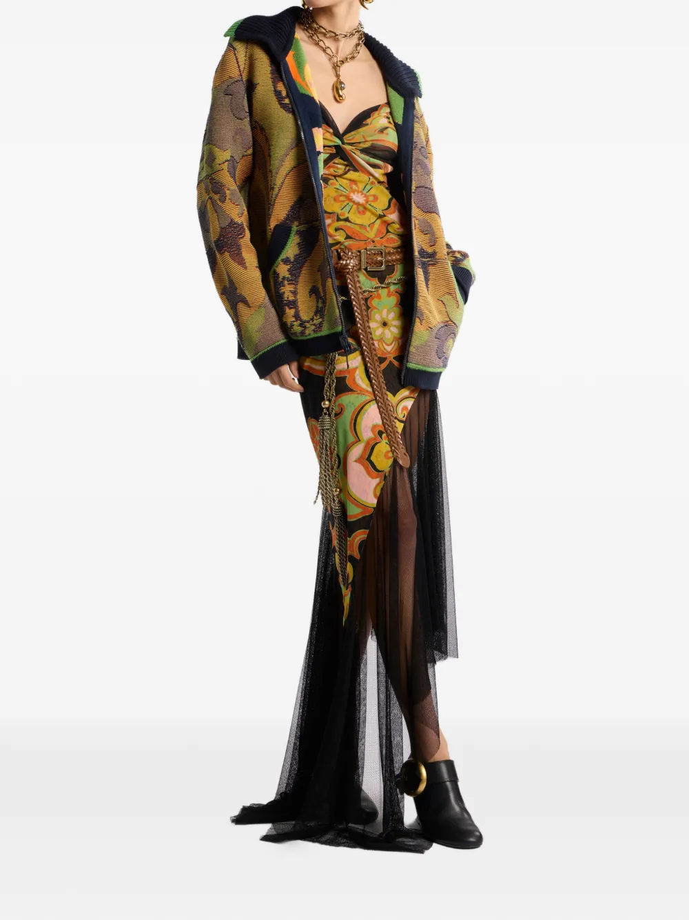 ETRO Vest met jacquard rits en paisley- en bloemen-patroon Groen