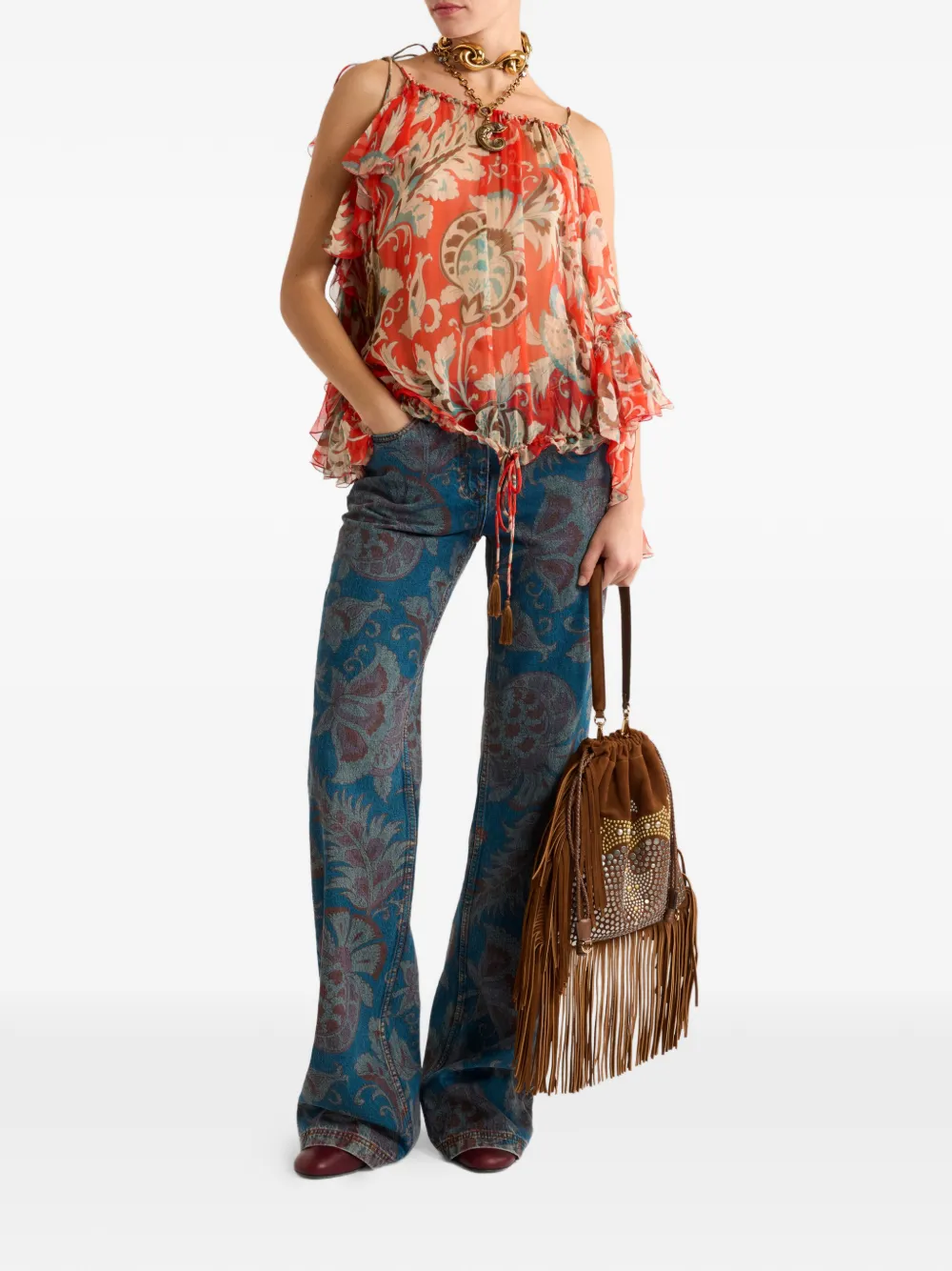 Floral-Print Jeans