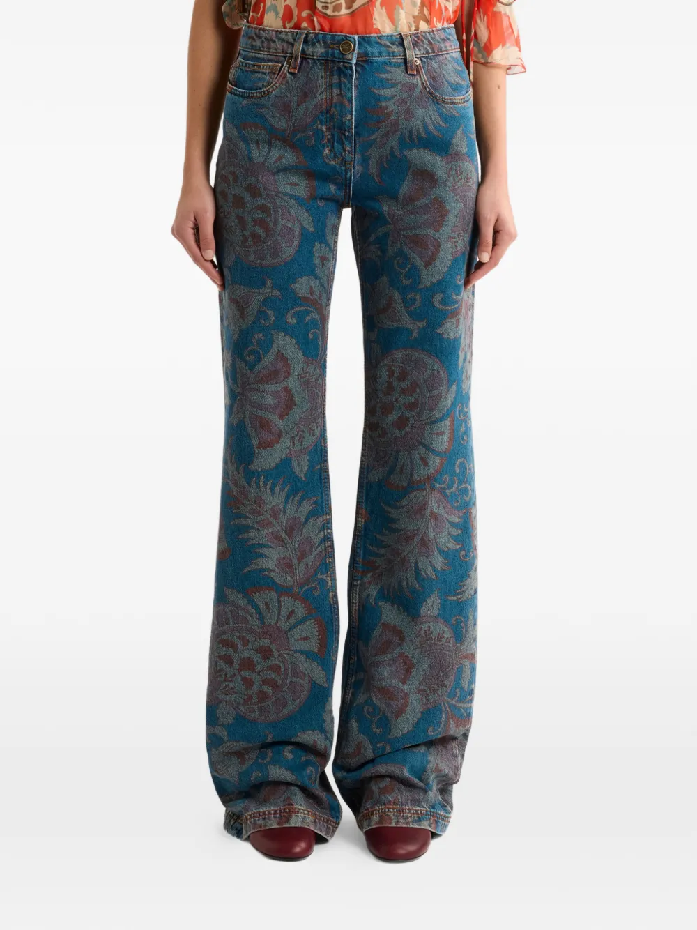  Etro Vaqueros Con Estampado Floral - Azul 