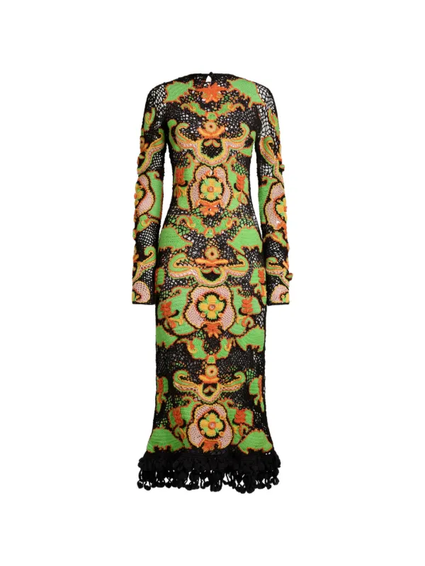 etro cotton dress ETRO Long Cotton Dress With crochet-effect Floral Motif | Black