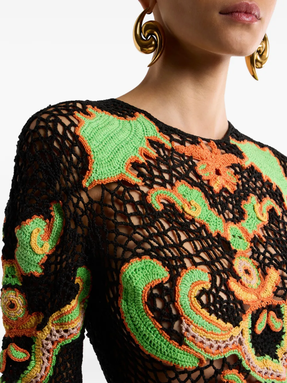 ETRO Katoenen maxi-jurk met bloemen-patroon en gehaakt effect Zwart