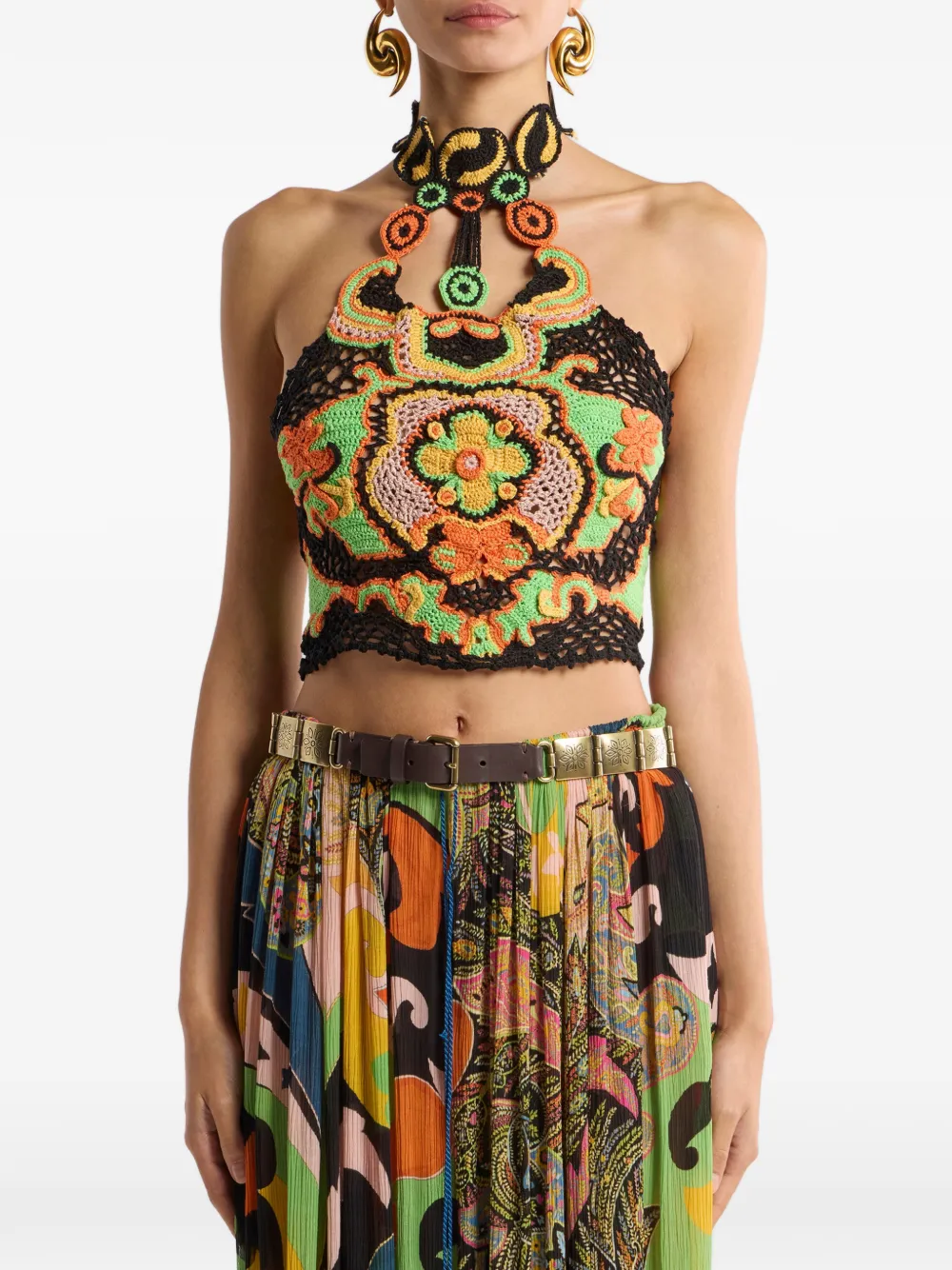ETRO Katoenen gehaakte cropped top met bloemen-patroon Zwart