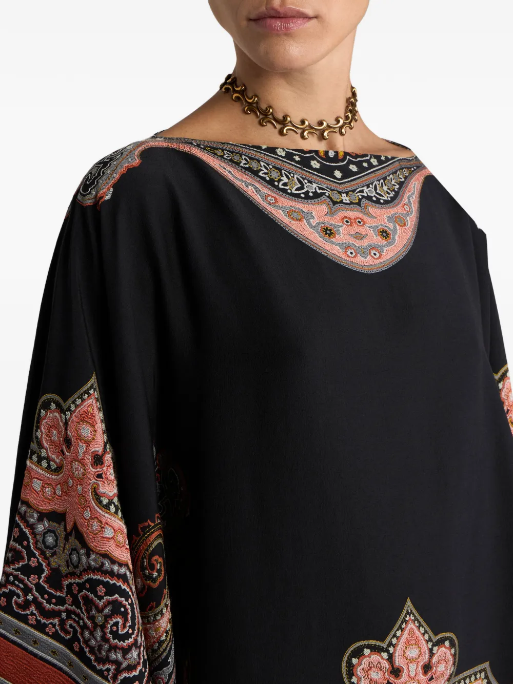 ETRO Jacquard geweven ponchotop van zijdeblend met fil-coupé-borduursel Zwart