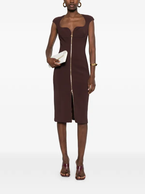 Elisabetta Franchi zip-up Midi Dress | Brown | FARFETCH