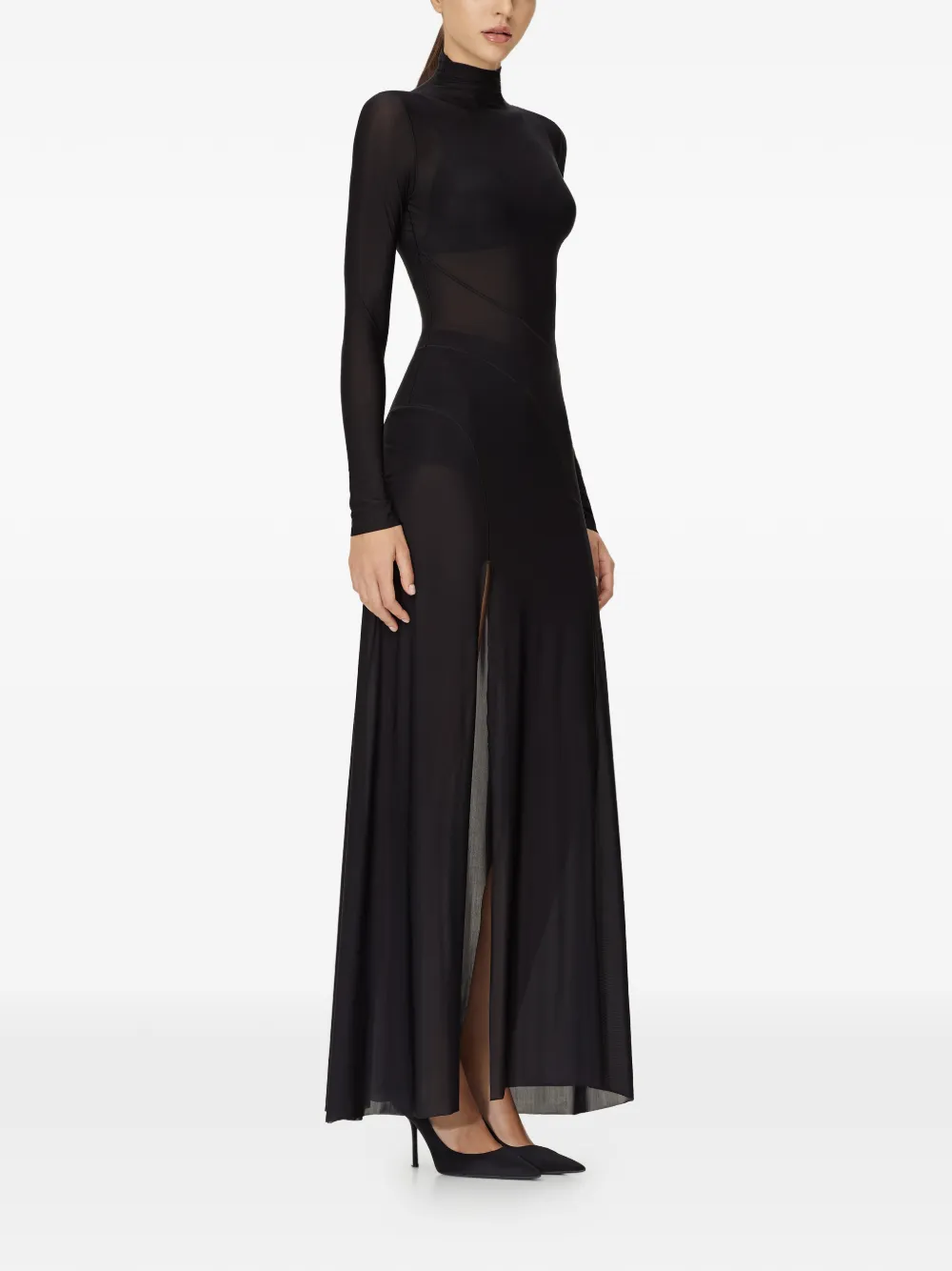  Mia Peculiar Turtleneck Side-split Maxi Dress - Black 