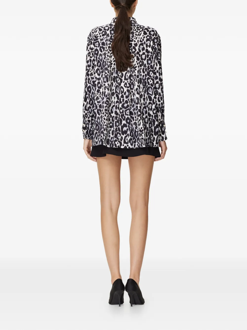  Mia Peculiar Pearl-button Printed Shirt - Black 