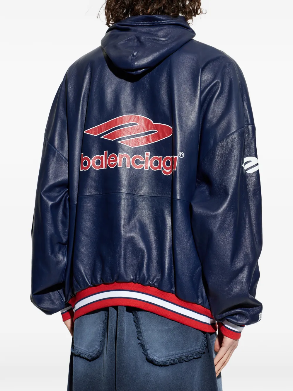 Balenciaga Leren hoodie met logoprint Blauw