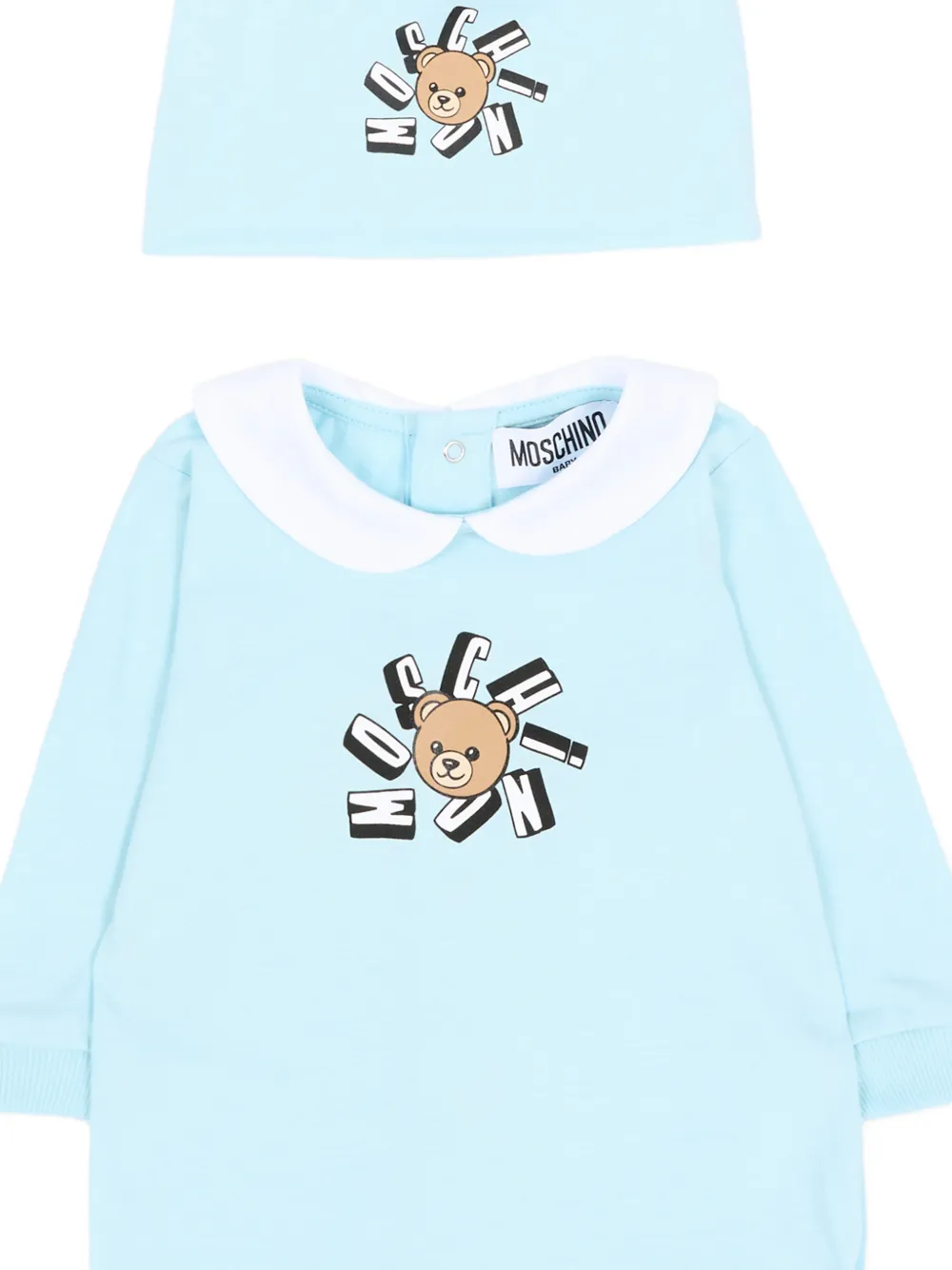 Moschino Kids Romper met grafische kraag Blauw