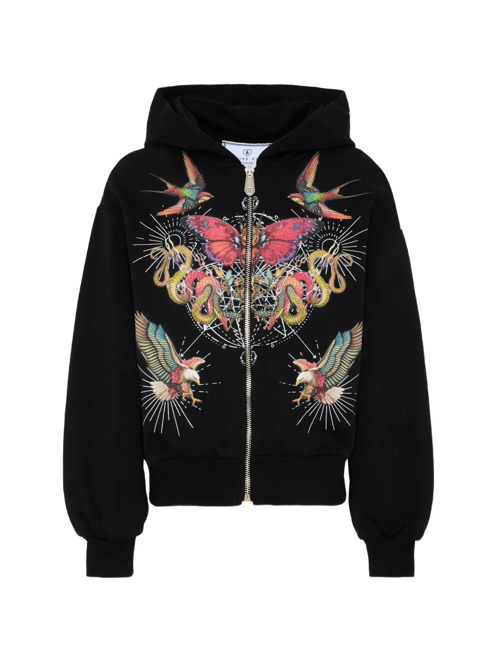 Philipp Plein Junior zip graphic-print hoodie - Black