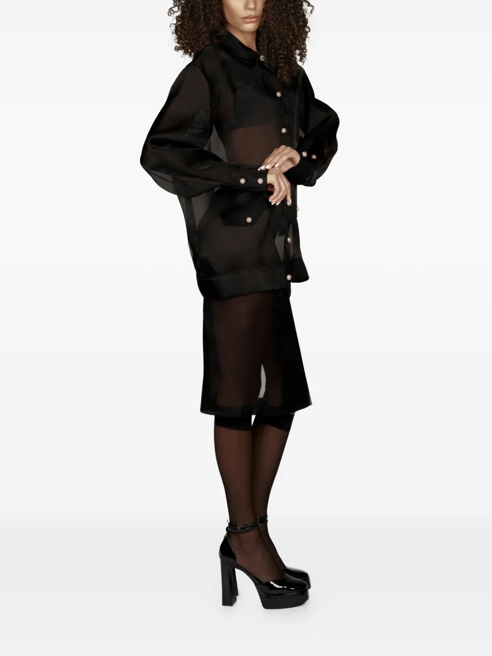  Mia Peculiar Pearl-button Shirt - Black 