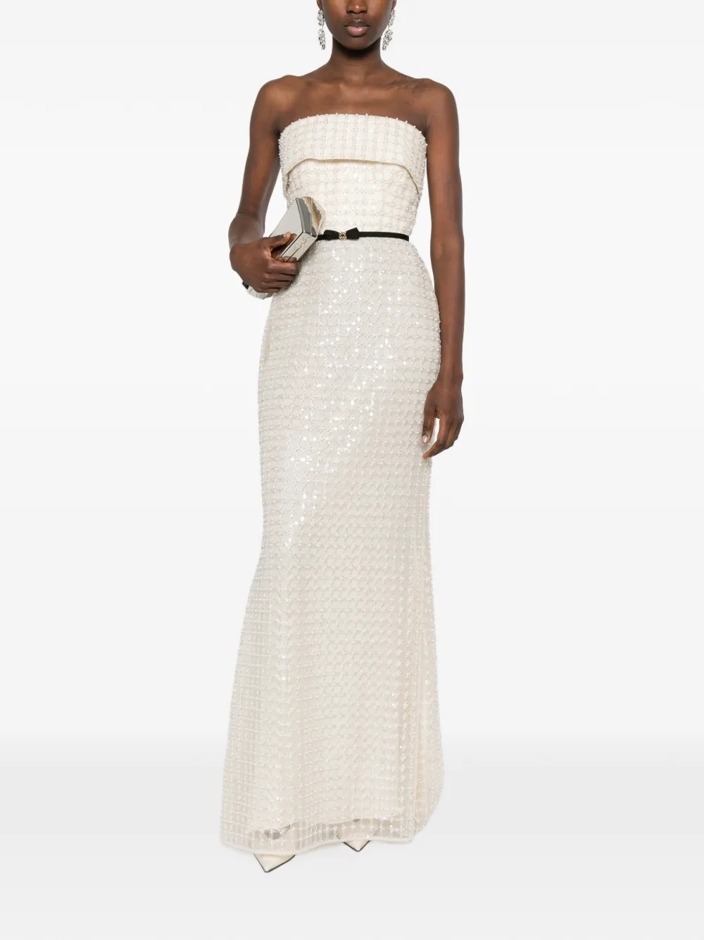  Elie Saab Sequinned Mesh Maxi Dress - Neutrals 