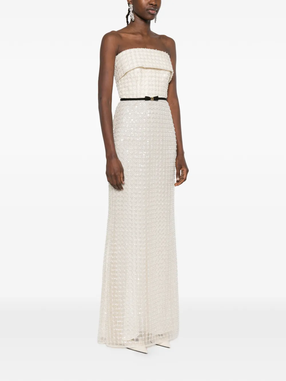  Elie Saab Sequinned Mesh Maxi Dress - Neutrals 