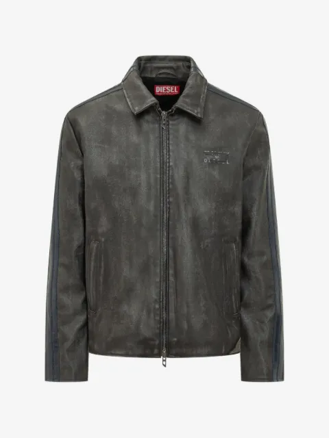 Diesel stripe-zip leather jacket
