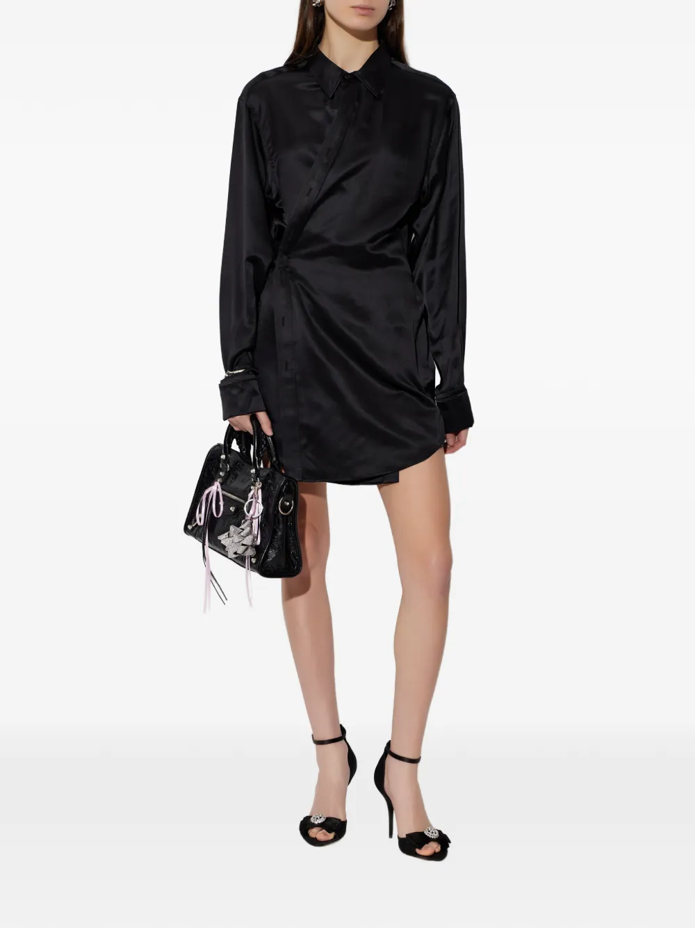 Balenciaga Mini-wikkeljurk met satijnen afwerking Zwart