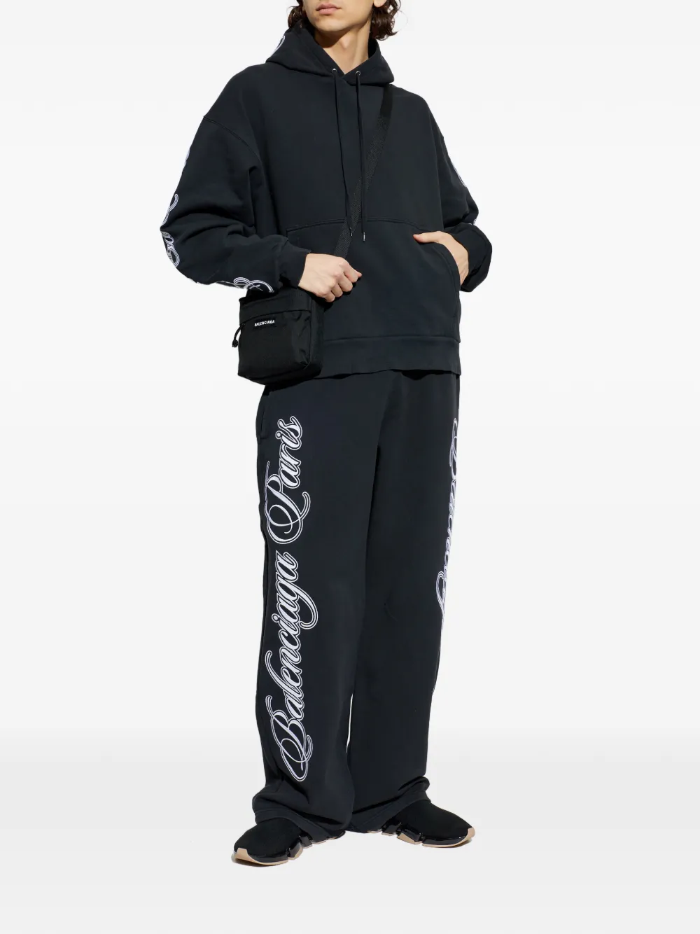 Balenciaga Hoodie met cursief logodetail Zwart