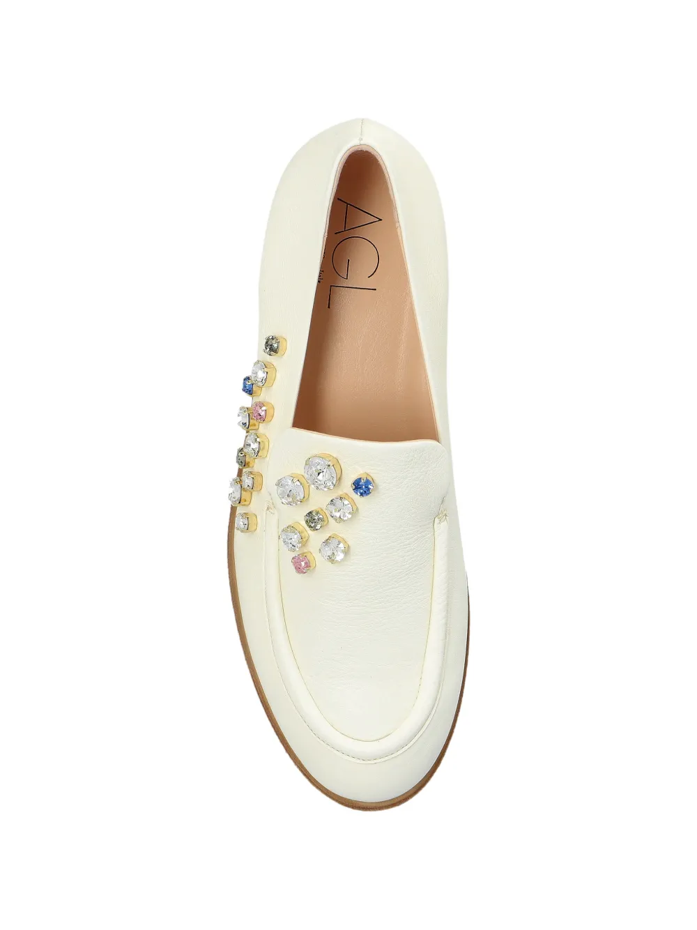 AGL New College Precious embellished leather loafers Beige