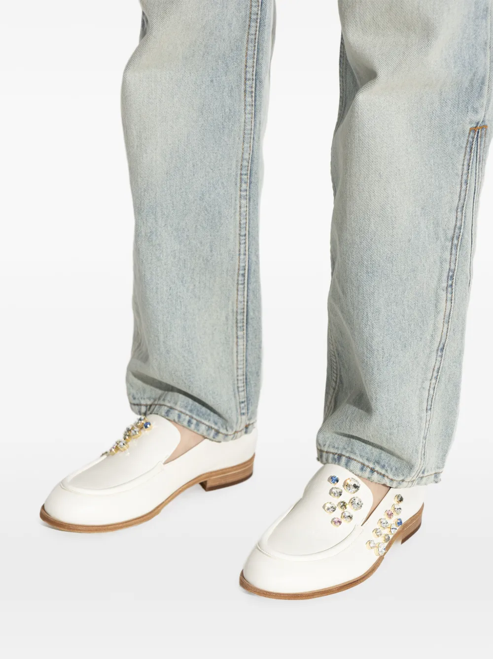 AGL New College Precious embellished leather loafers Beige