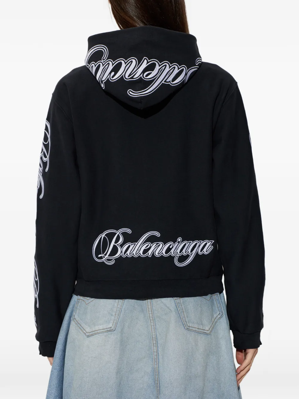 Balenciaga Ele's hoodie met gewelfde letters Zwart