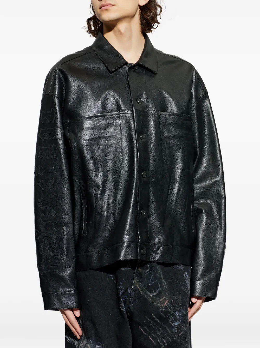 Balenciaga Leren shirtjack Zwart