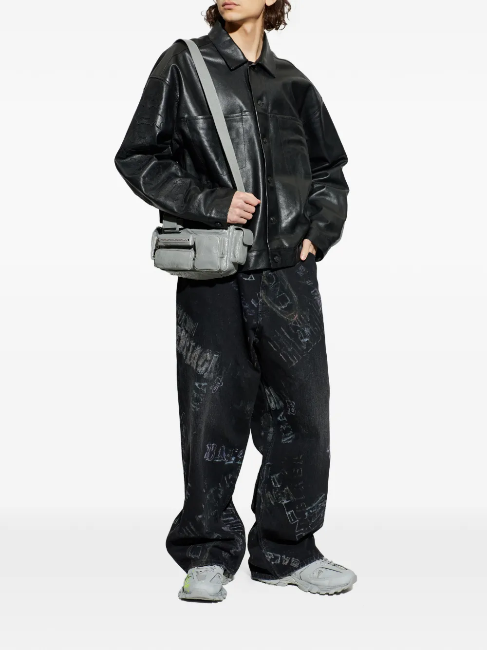 Balenciaga Leren shirtjack Zwart