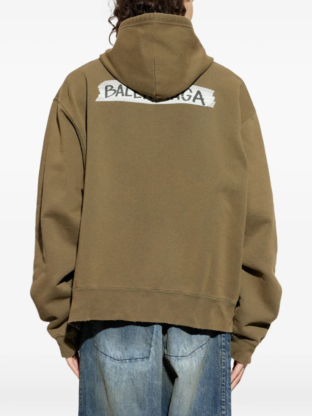 Balenciaga Masking Tape hoodie met rits Bruin