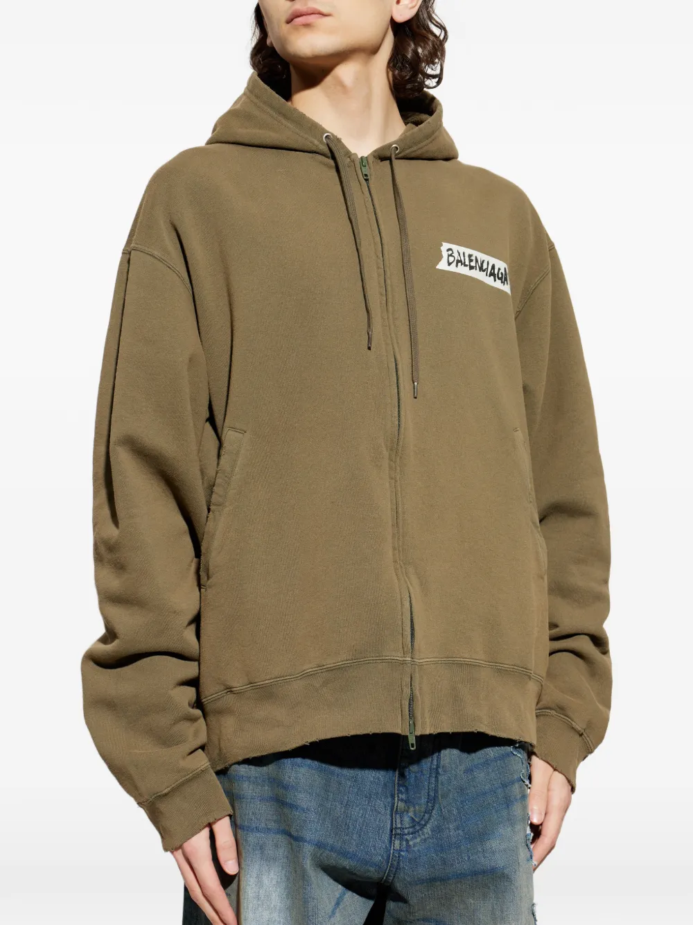 Balenciaga Masking Tape hoodie met rits Bruin