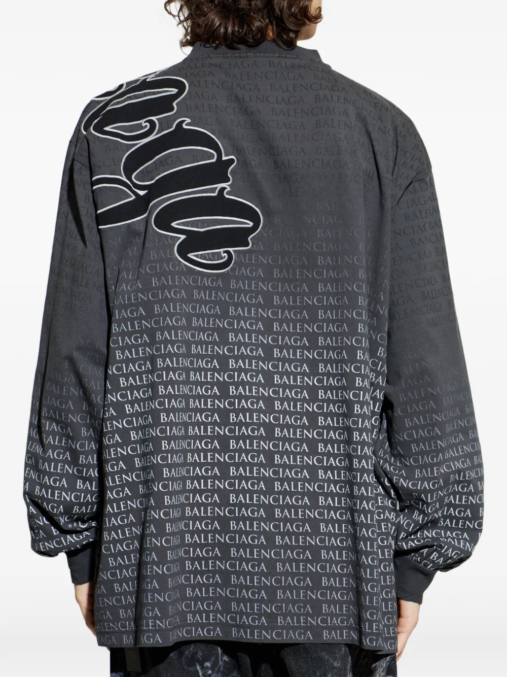 Balenciaga Printed Long-sleeved T-shirt in Grey, view 4