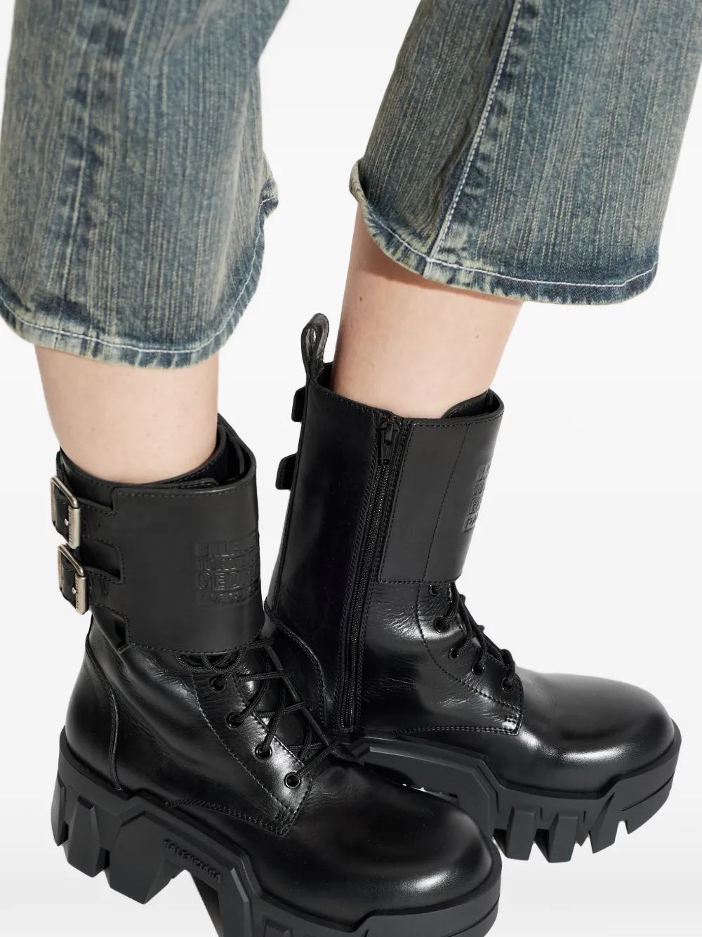 Balenciaga Bulldozer Combat leren enkellaarzen Zwart