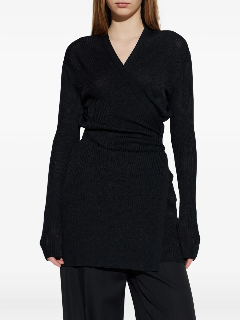 Balenciaga Ribgebreid vest met wikkelstrik Zwart