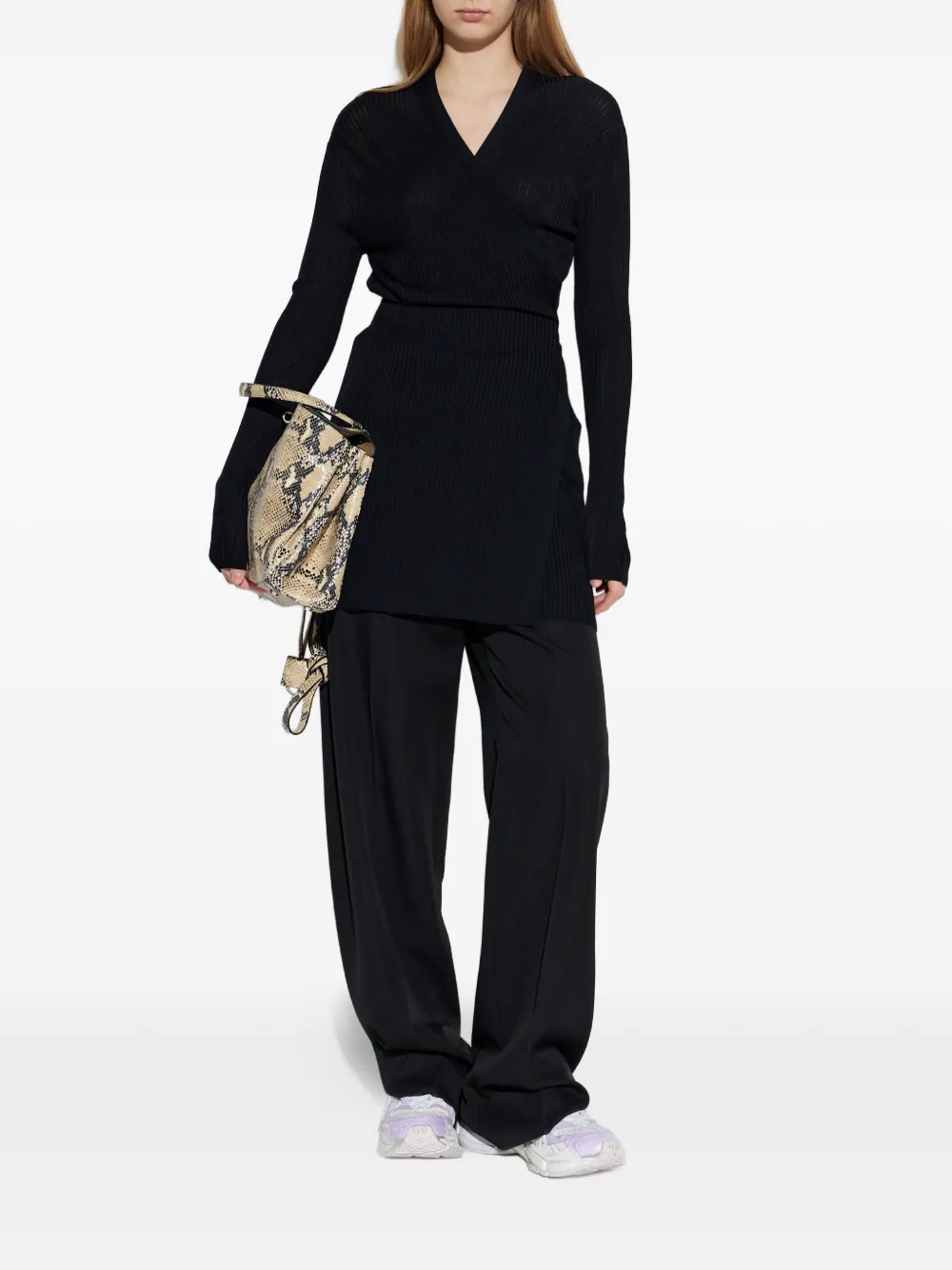 Balenciaga Ribgebreid vest met wikkelstrik Zwart
