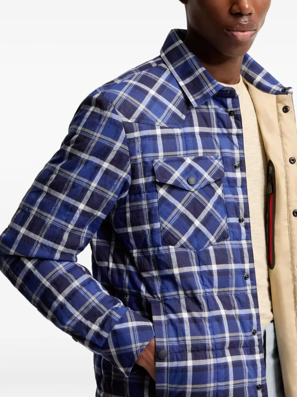 Moncler Grenoble Gelt geruit gewatteerd jack Blauw