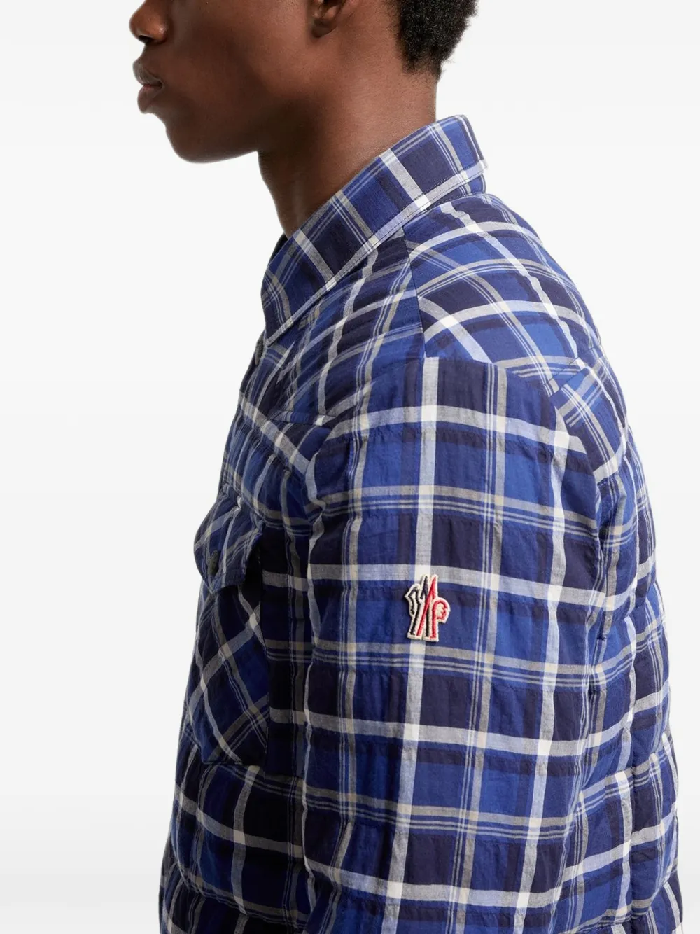 Moncler Grenoble Gelt geruit gewatteerd jack Blauw