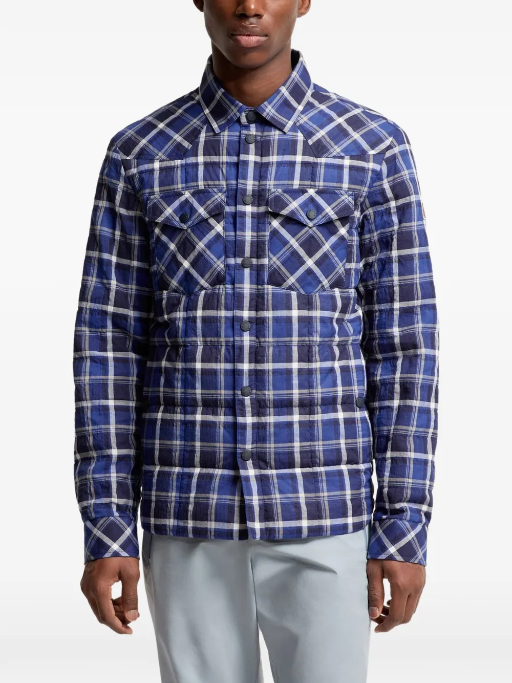 Moncler Grenoble Gelt geruit gewatteerd jack Blauw