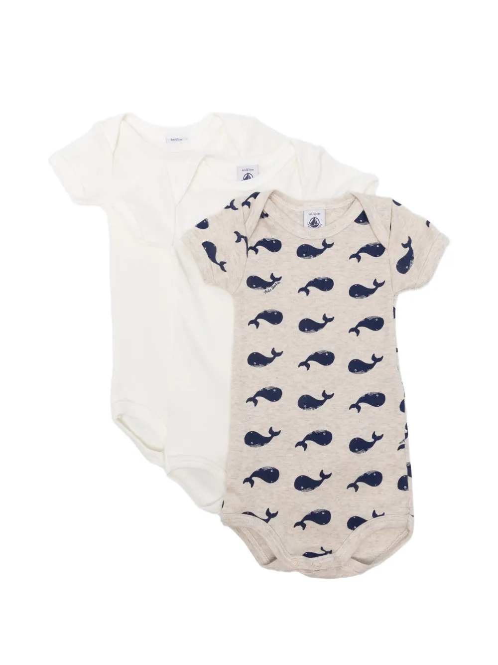 Petit Bateau whale-print bodies (set of three) - Bianco