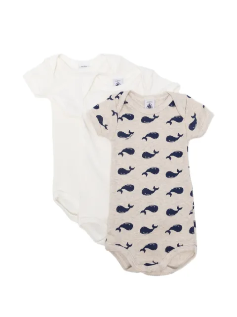 Petit Bateau set de tres bodies con ballenas estampadas