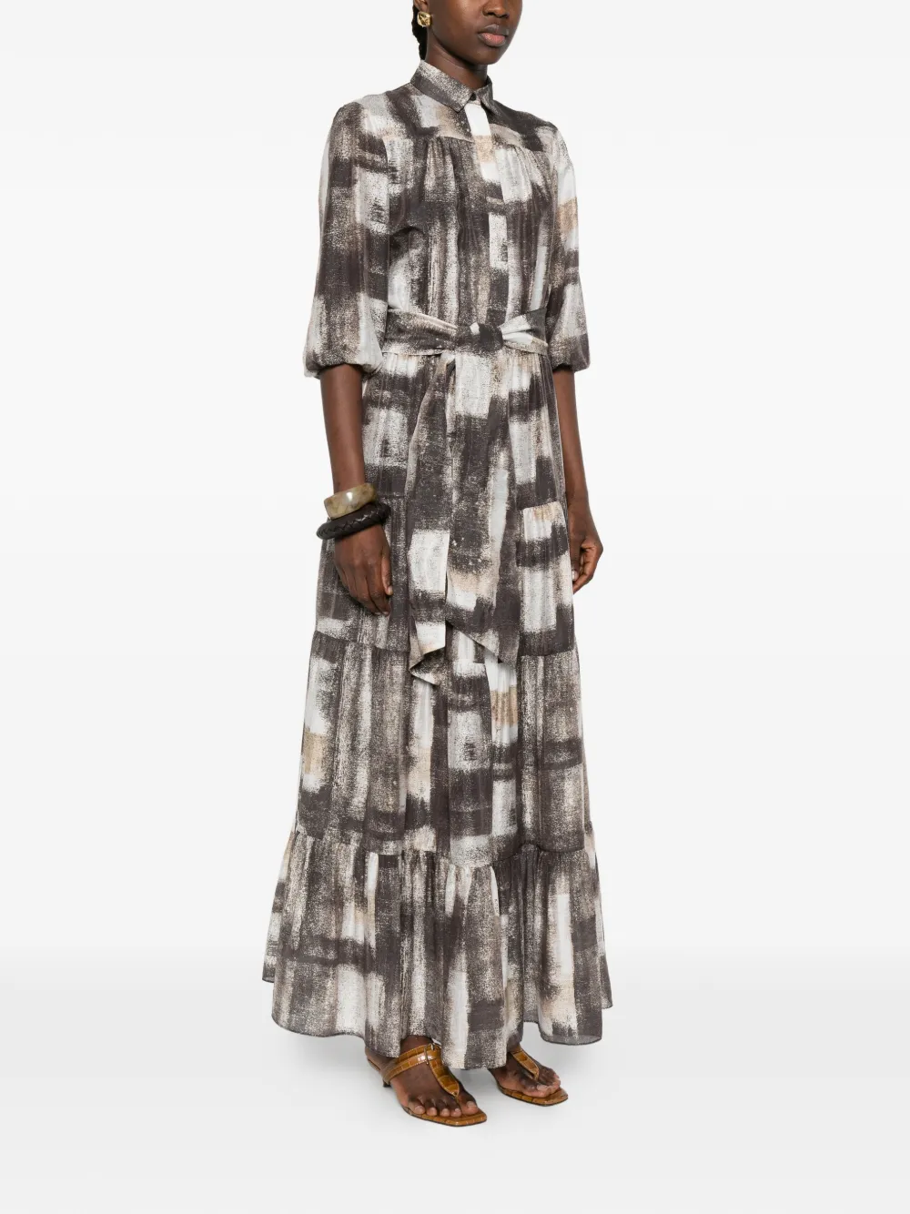 Kiton Maxi-jurk met gestrikte taille Bruin