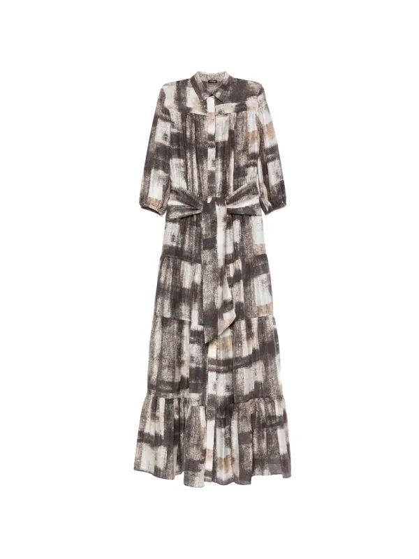 Kiton Tie-waist Tiered Maxi Dress in Brown